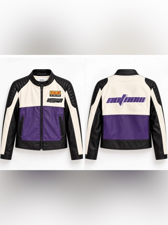 Bershka Jackets & Blazers - Bershka Faux Leather Racing Colour Block Moto Jacket Purple Y2K Size Medium M